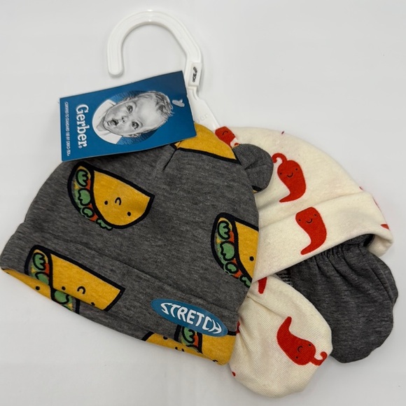 NWT 4 Piece Baby Neutral Comfy Stretch Taco Caps & No Scratch Mittens Set - Picture 1 of 10